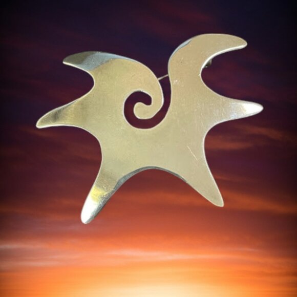 Vintage Mexican Modernist Sterling 925 Sun Star Broach Pin Signed - Picture 1 of 11